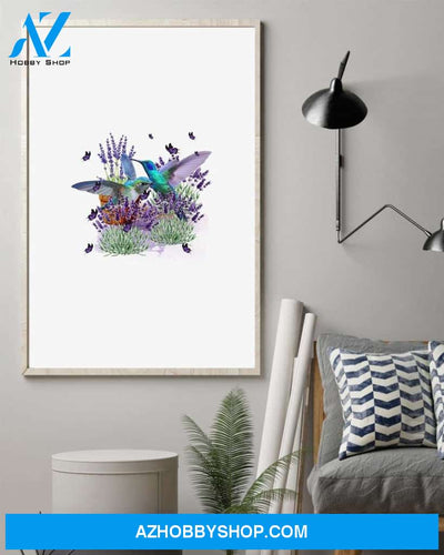 Hummingbird with lavender flower poster