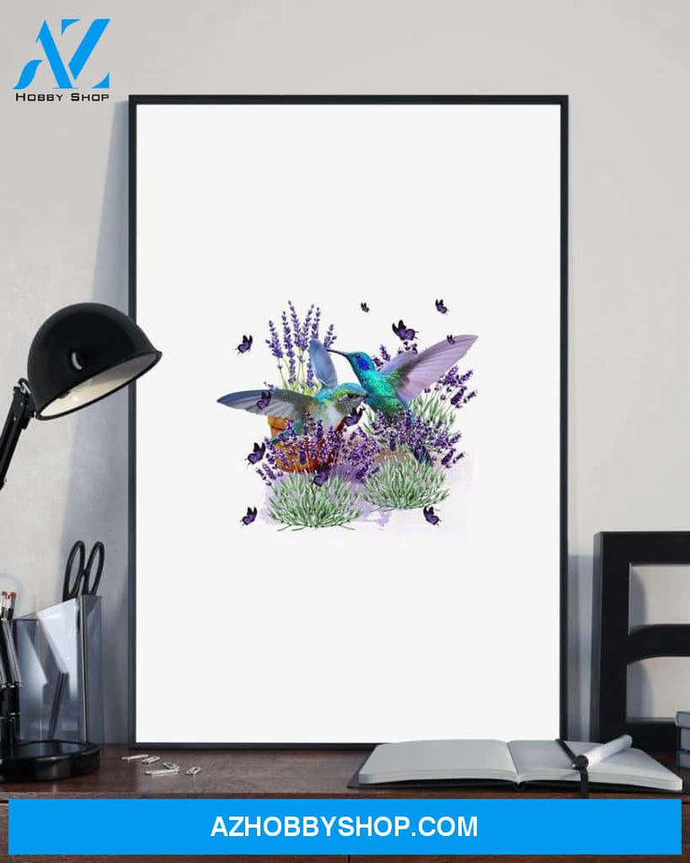 Hummingbird with lavender flower poster