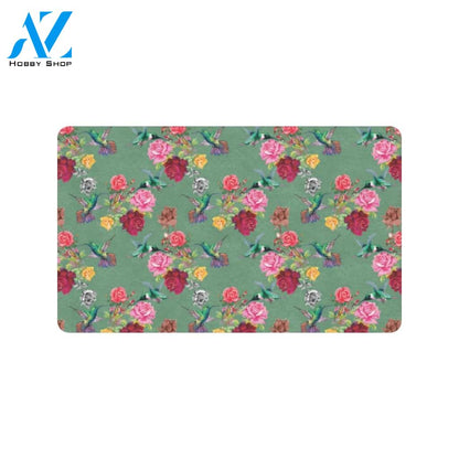 Hummingbird with Rose Themed Print Rubber Doormat
