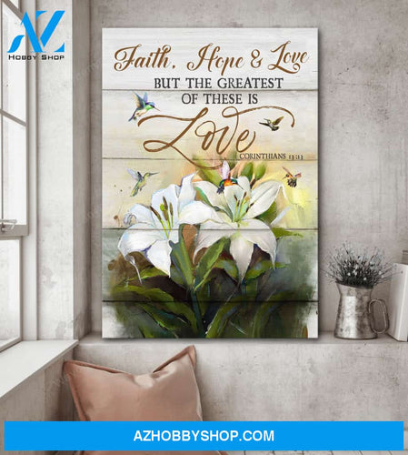 Hummingbirds and white lilies - Faith, hope, love - Jesus Portrait Canvas Prints - Wall Art