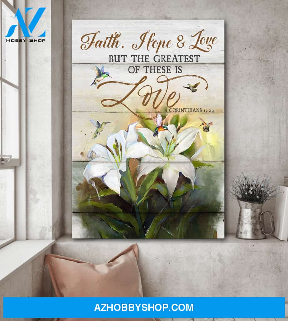 Hummingbirds and white lilies - Faith, hope, love - Jesus Portrait Canvas Prints - Wall Art