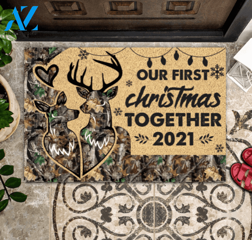 Hunting Couple Christmas Our First Christmas Together Personalized Doormat Gift For Newlywed Couples Home Decor Warm House Gift Welcome Mat