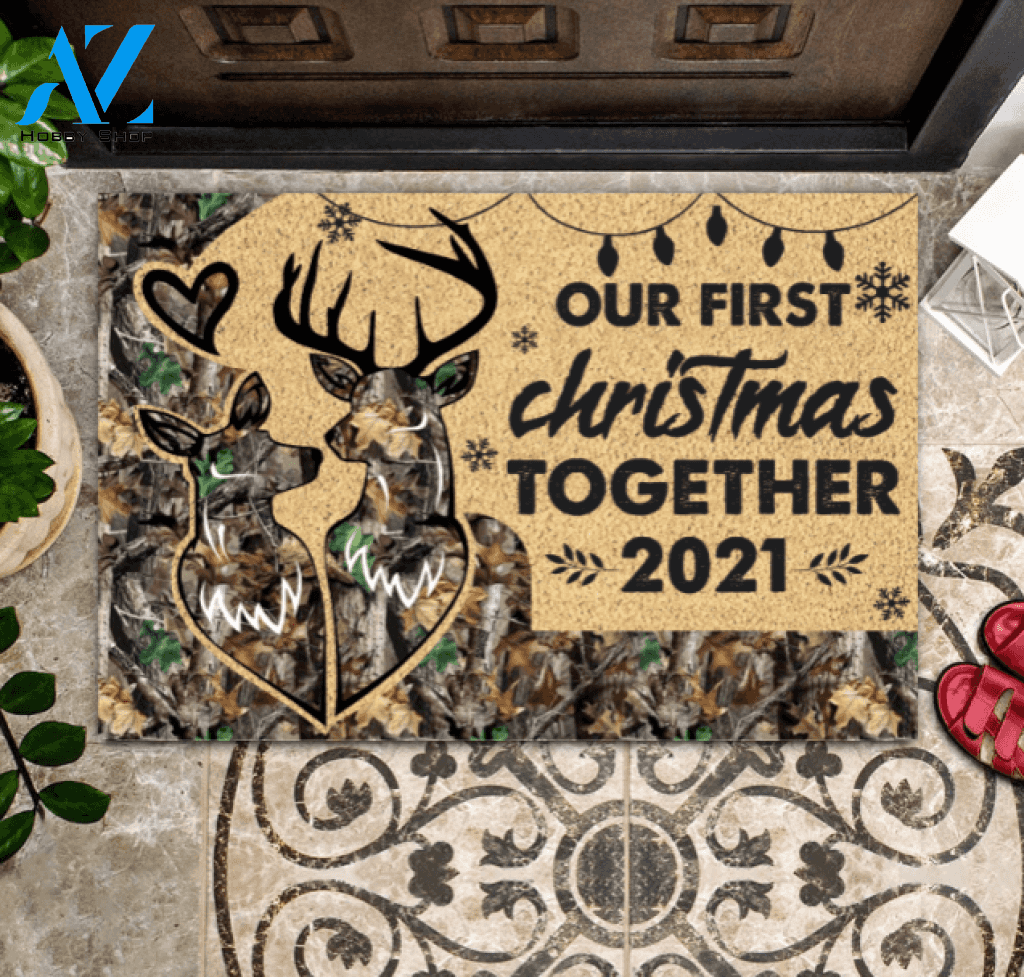 Hunting Couple Christmas Our First Christmas Together Personalized Doormat Gift For Newlywed Couples Home Decor Warm House Gift Welcome Mat