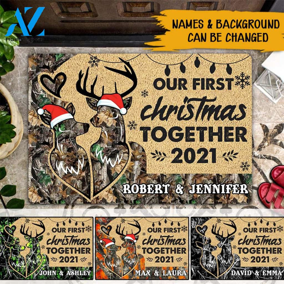 Hunting Couple Christmas Our First Christmas Together Personalized Doormat Gift For Newlywed Couples Home Decor Warm House Gift Welcome Mat