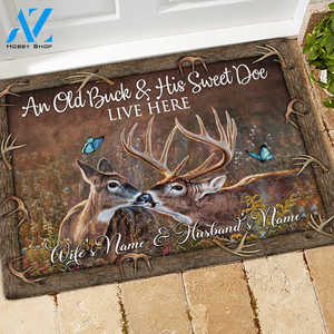 Hunting Doormat Customized Name An Old Buck And His Sweet Doe Live Here | WELCOME MAT | HOUSE WARMING GIFT