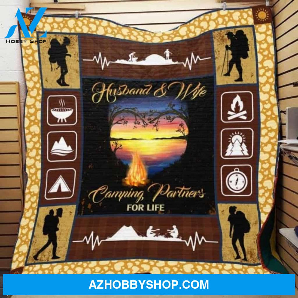 Husband And Wife Camping Partners For Life Blanket Gift For Camping Lovers Birthday Gift Home Decor Bedding Couch Sofa Soft and Comfy Cozy