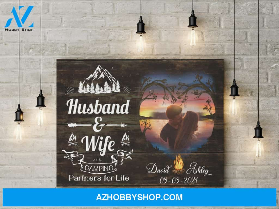 Husband and wife camping partners for life - Personalized Canvas