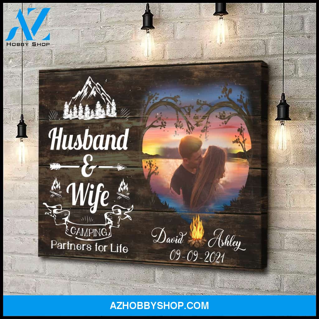 Husband and wife camping partners for life - Personalized Canvas