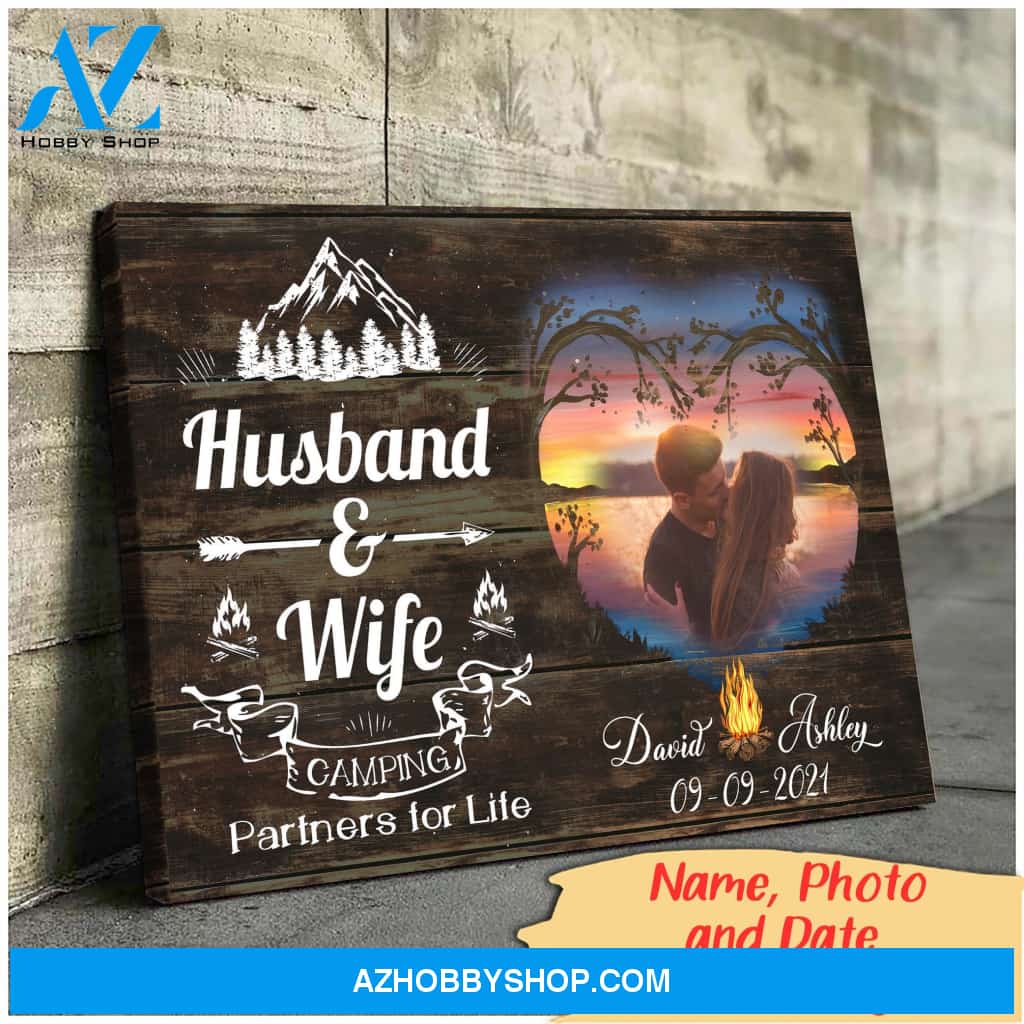 Husband and wife camping partners for life - Personalized Canvas