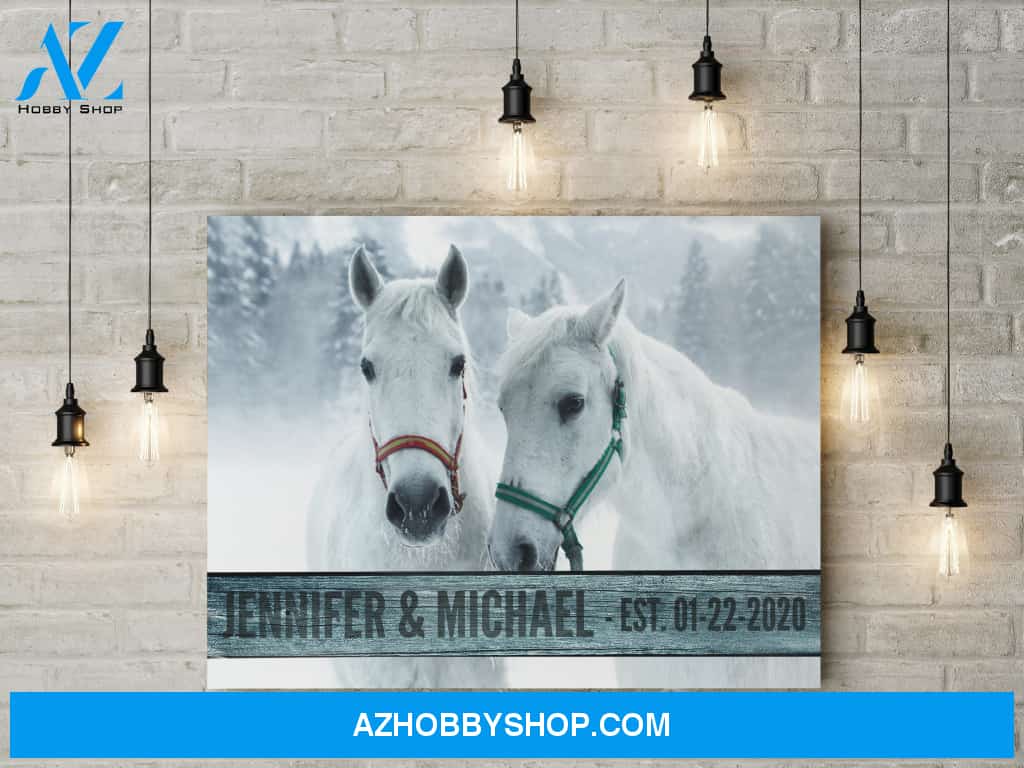 Husband and wife custom name and date - Horse couple - Personalized Canvas