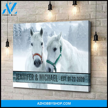Husband and wife custom name and date - Horse couple - Personalized Canvas