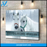 Husband and wife custom name and date - Horse couple - Personalized Canvas