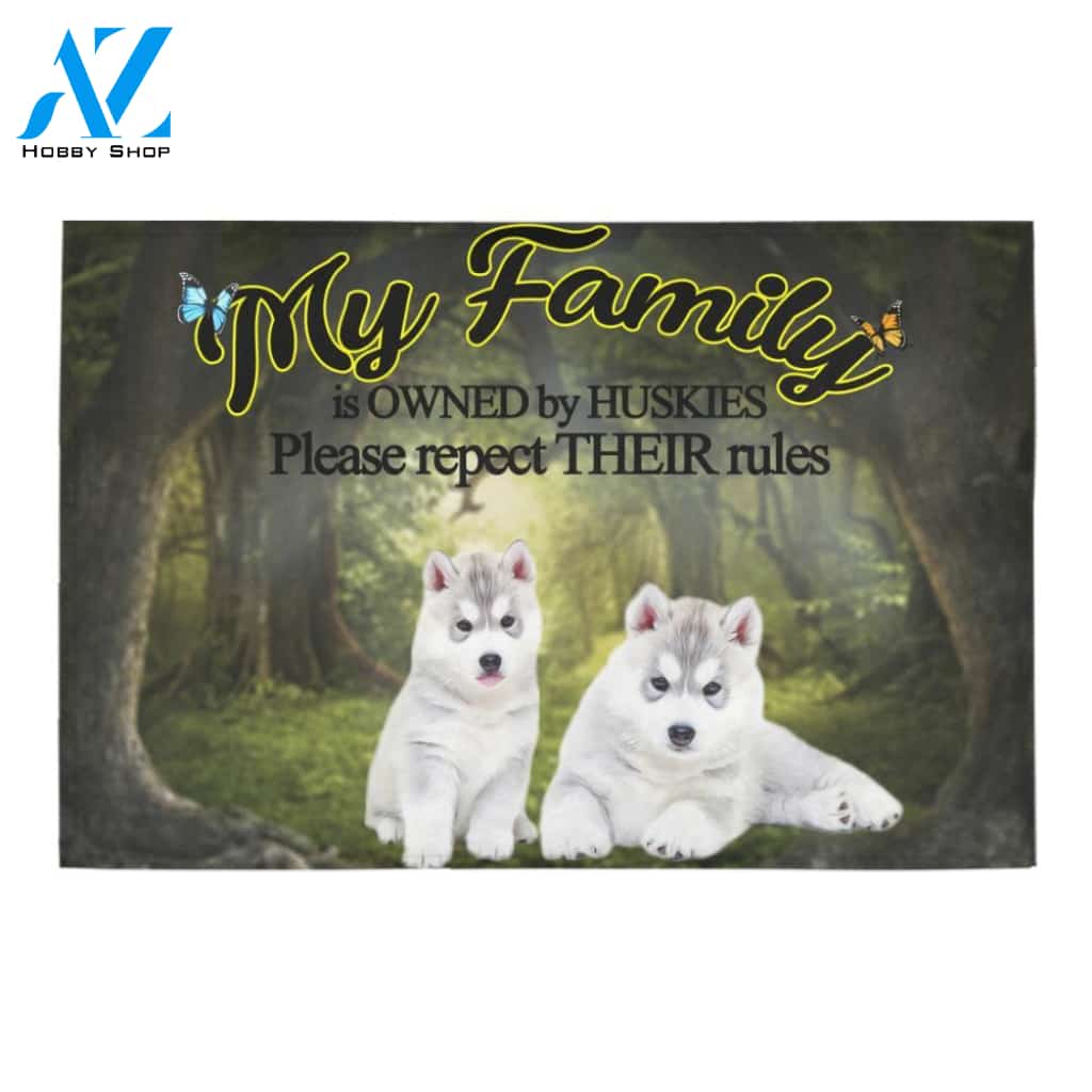 Huskies Respect Their Rules Doormat Indoor And Outdoor Mat Entrance Rug Sweet Home Decor Housewarming Gift Gift For Friend Family Stem Feminist