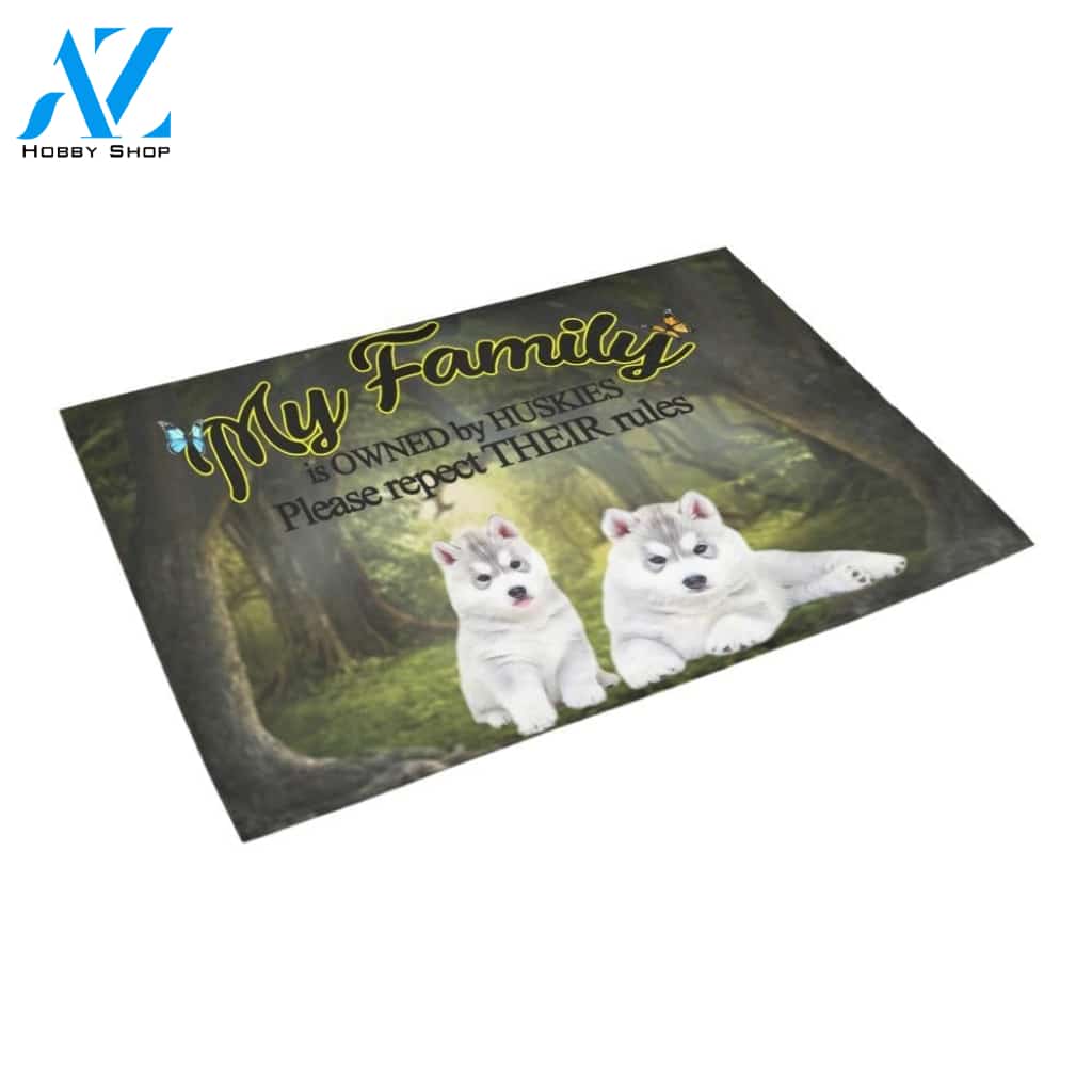 Huskies Respect Their Rules Doormat Indoor And Outdoor Mat Entrance Rug Sweet Home Decor Housewarming Gift Gift For Friend Family Stem Feminist