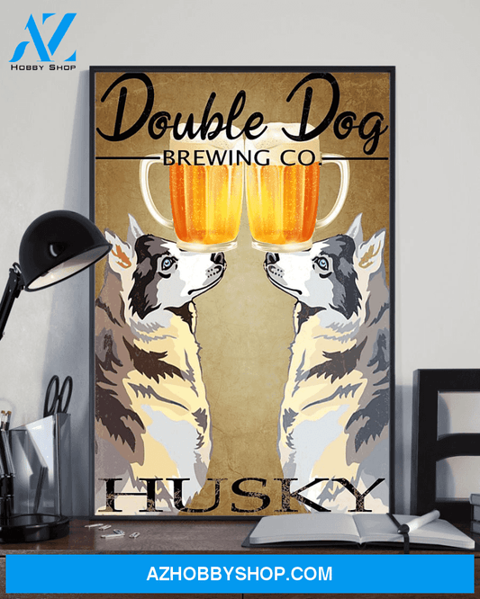 Husky Beer Loves Poster Double Dog Brewing Co. Vintage Poster Canvas, Wall Decor Visual Art