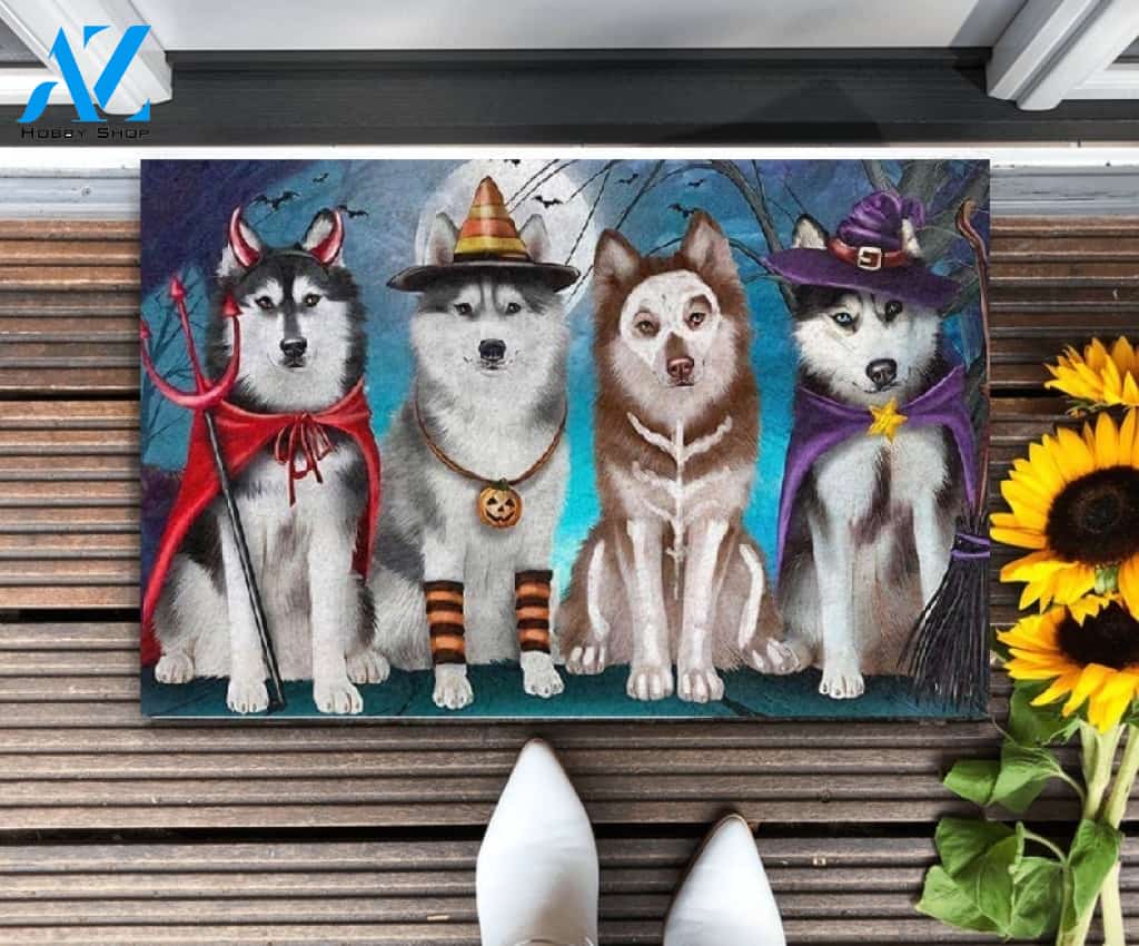 Husky Dog Happy Halloween Day Doormat Welcome Mat Housewarming Gift Home Decor Gift For Dog Lovers Funny Doormat Gift Idea For Halloween