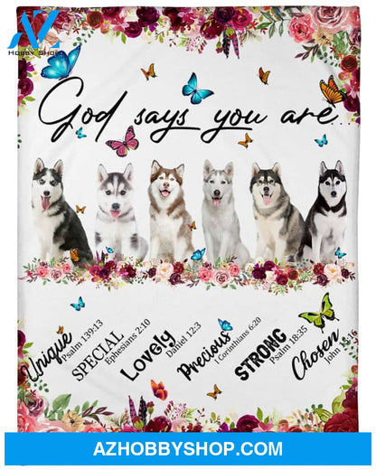Husky - God Says You Are - Floral Butterflies Blanket Gift for Dog Lovers Birthday Gift Home Decor Bedding Couch Sofa Soft and Comfy Cozy