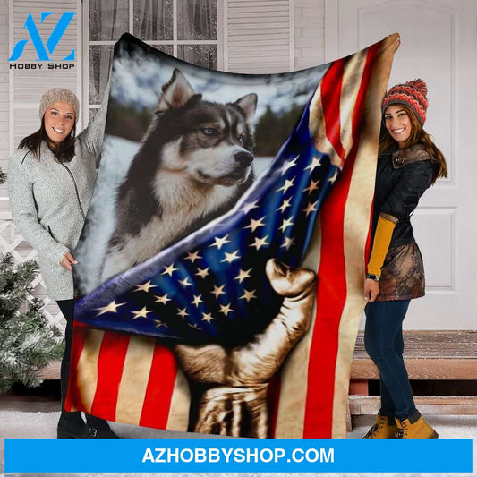 Husky Premium Blanket Behind The Flag Fleece Blanket