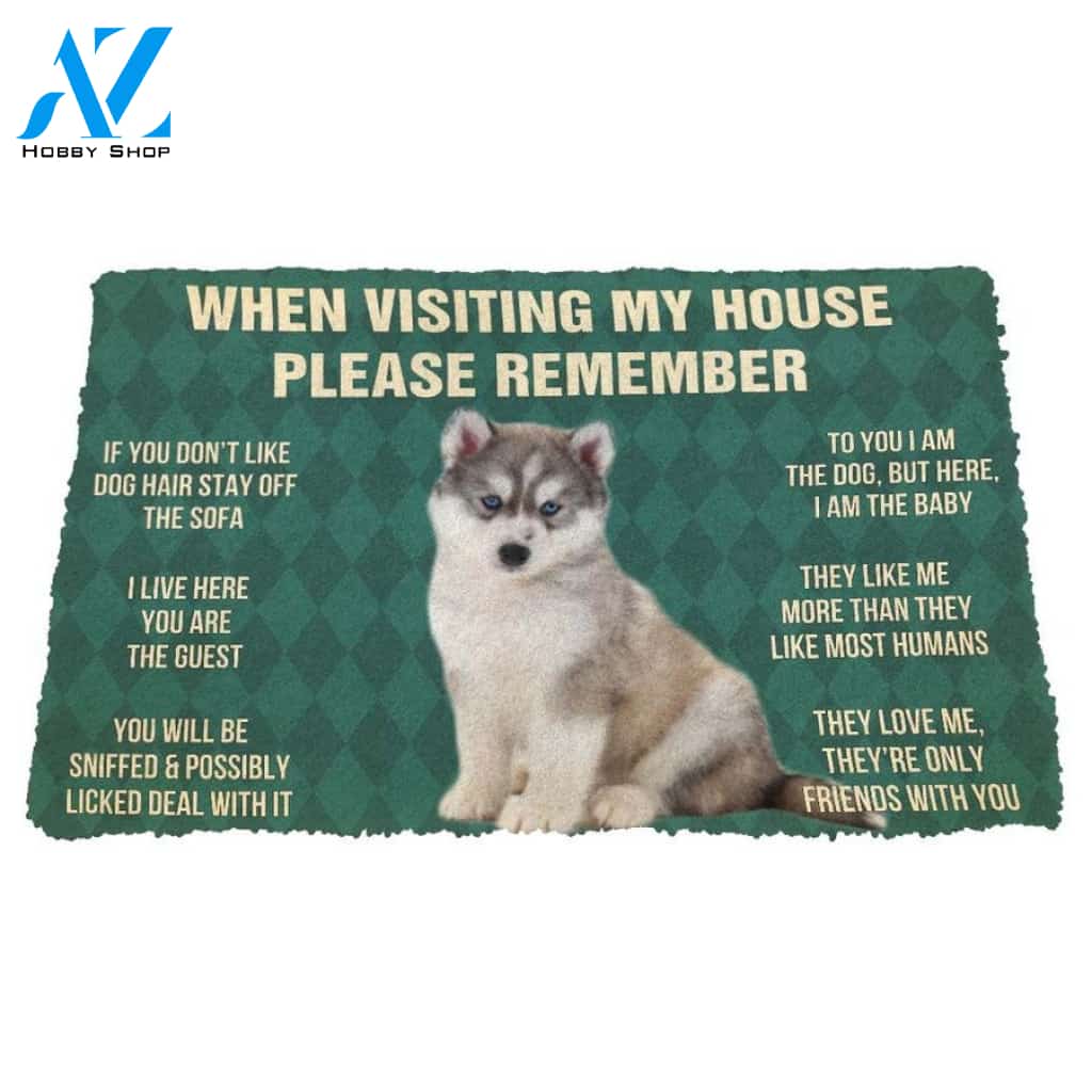 Husky Puppy Dogs House Rules Doormat
