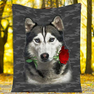 Husky Rose Zipper Dog Pocket Blanket - Valentine's Day Fleece Blanket Home Decor Bedding Couch Sofa Soft And Comfy Cozy