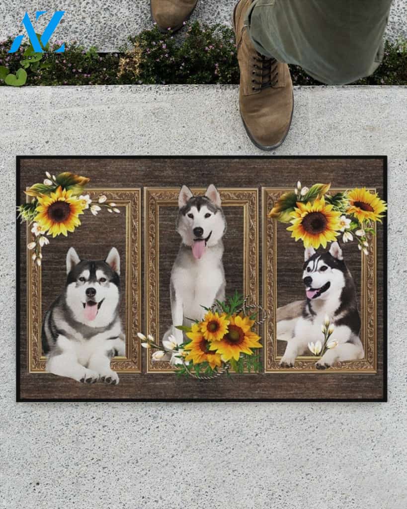 Husky Sibir Dog And Sunflowers Doormat Welcome Mat Housewarming Gift Home Decor Funny Doormat Best Gift Idea For Dog Lovers Gift For Friend
