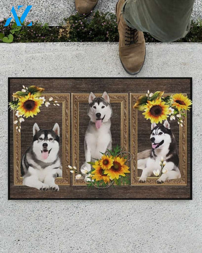 Husky Sibir Dog And Sunflowers Doormat Welcome Mat Housewarming Gift Home Decor Funny Doormat Best Gift Idea For Dog Lovers Gift For Friend