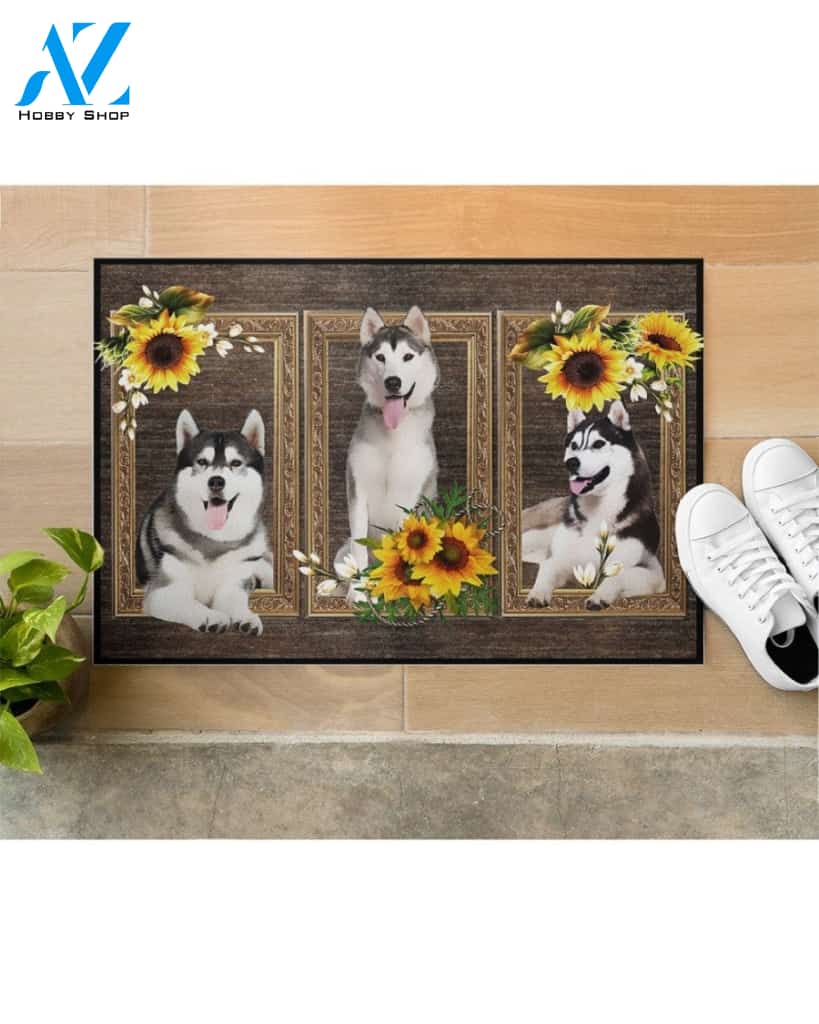 Husky Sibir Dog And Sunflowers Doormat Welcome Mat Housewarming Gift Home Decor Funny Doormat Best Gift Idea For Dog Lovers Gift For Friend