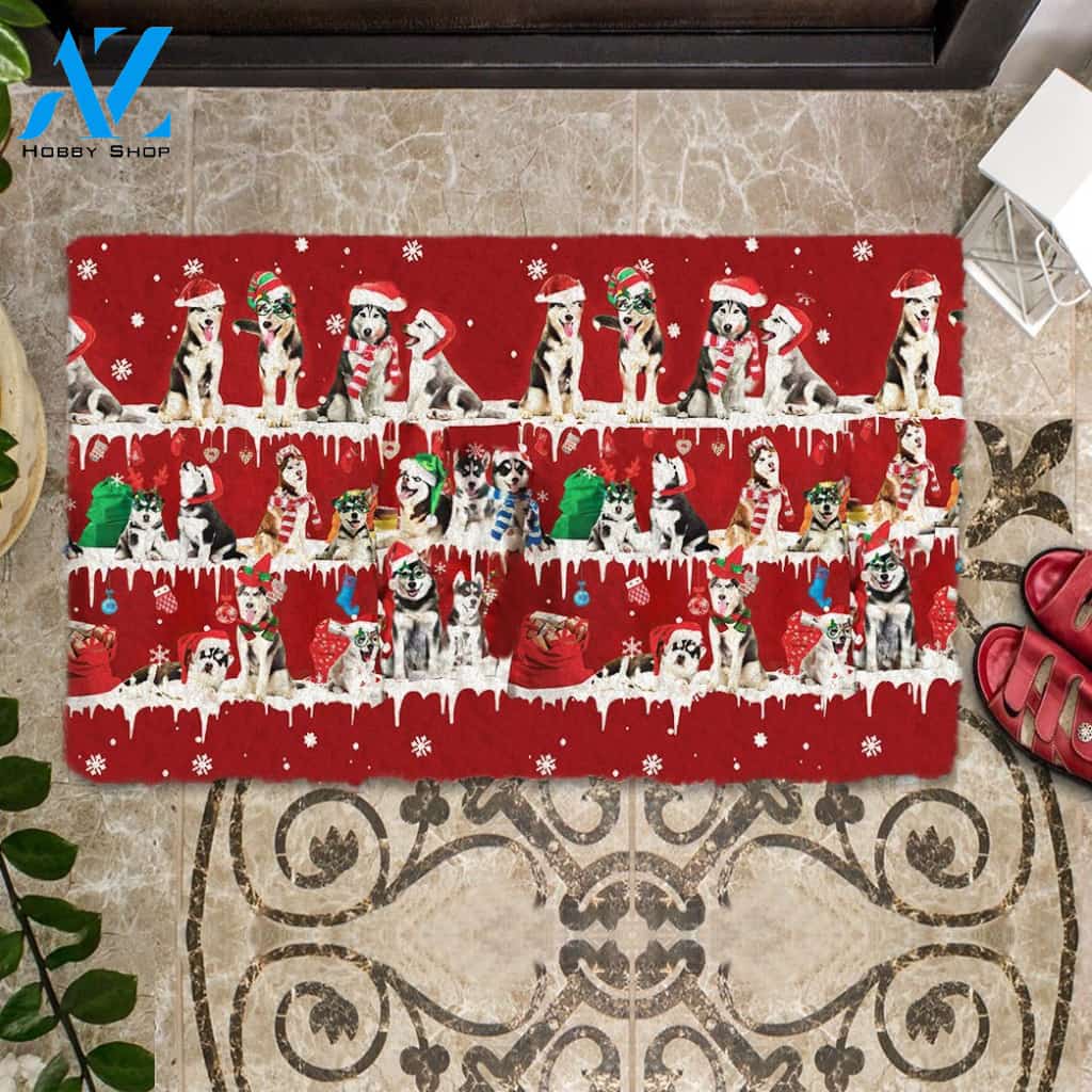 Husky Snow Merry Christmas Doormat