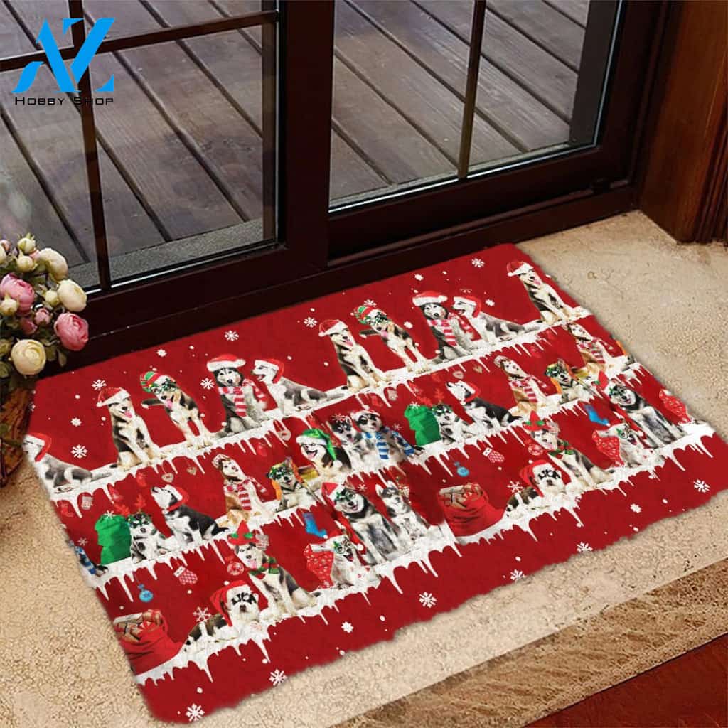 Husky Snow Merry Christmas Doormat