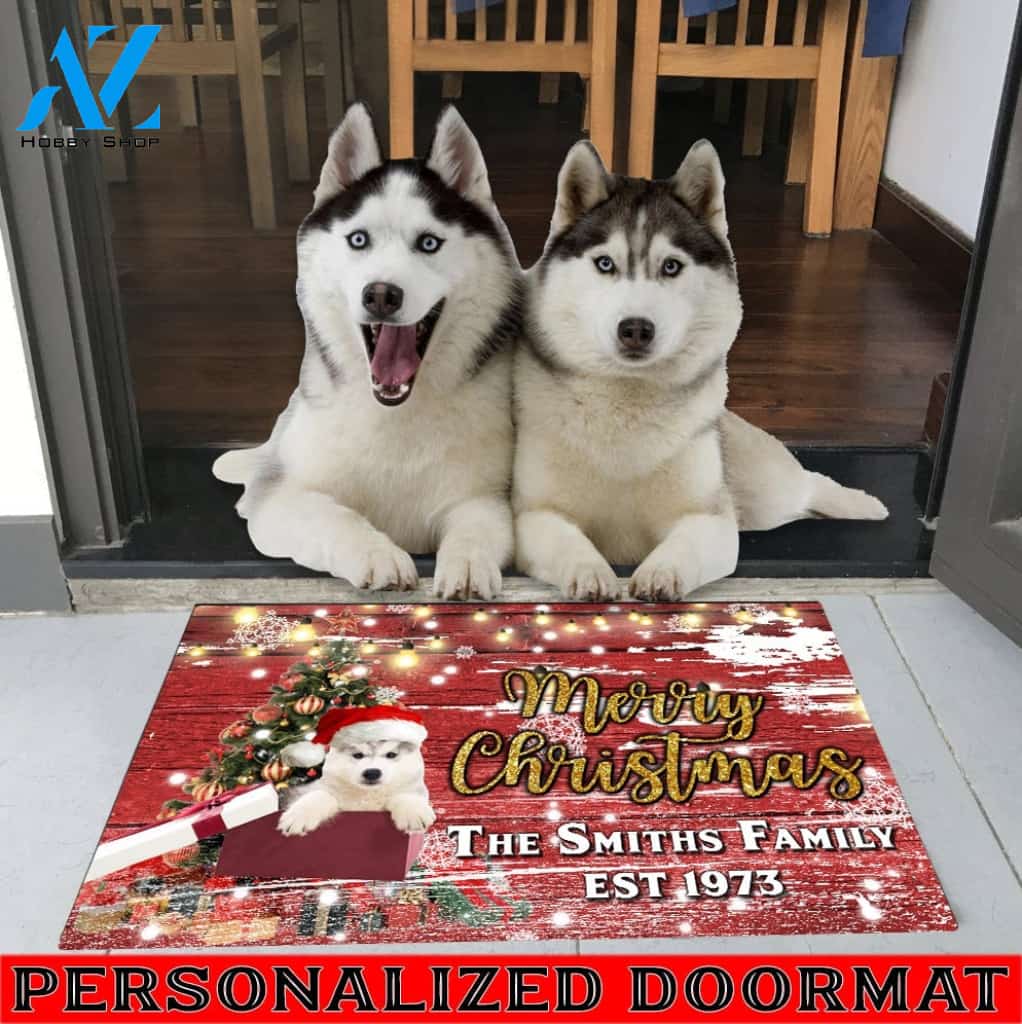 Husky with Merry Christmas M4 Custom Doormat All Over Printed (6228)