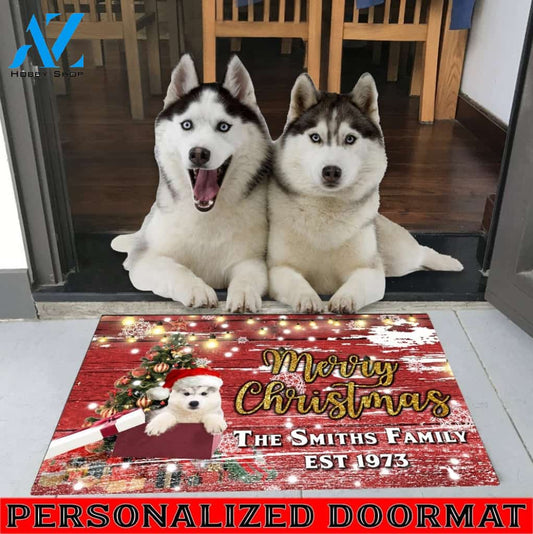 Husky with Merry Christmas M4 Custom Doormat All Over Printed (6228)