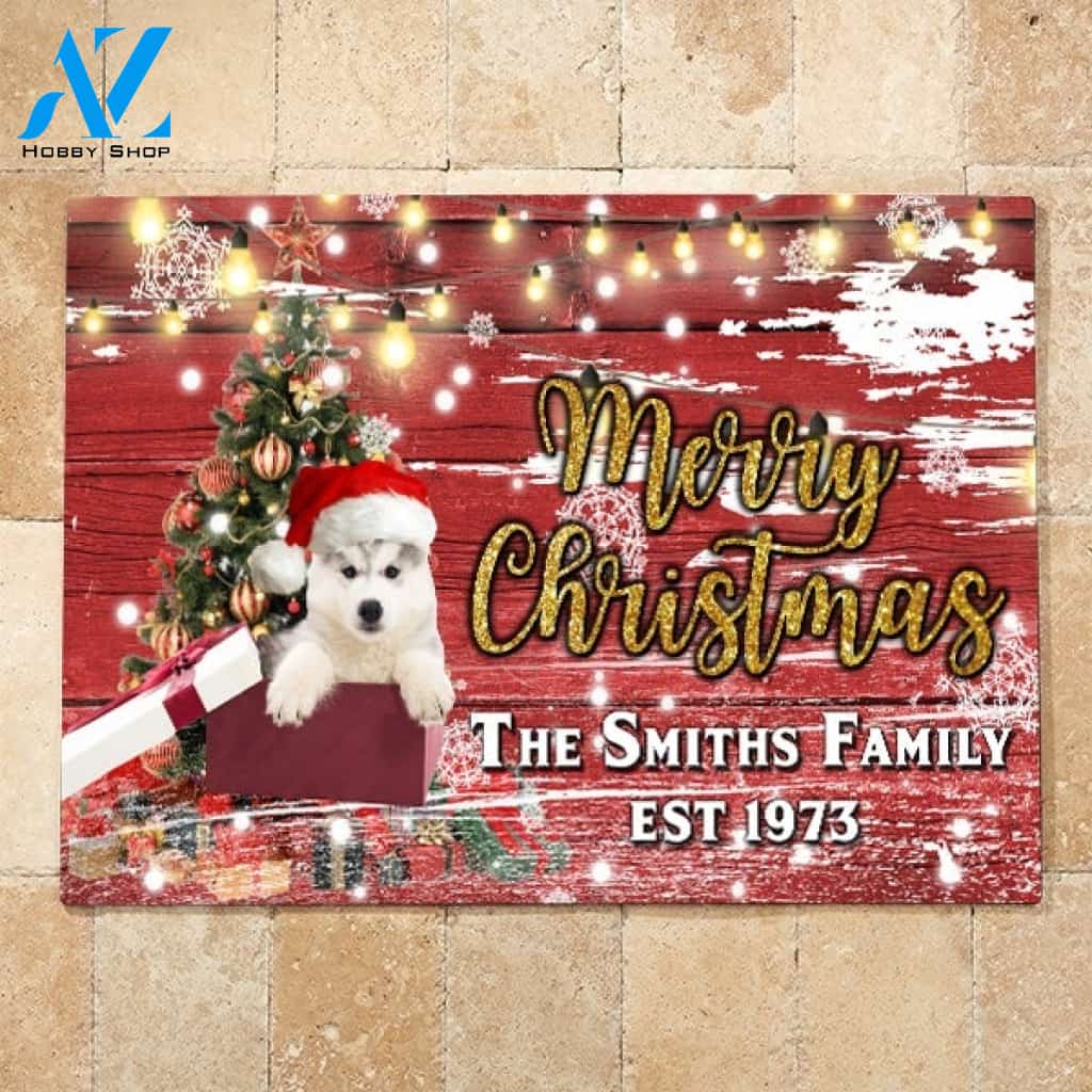 Husky with Merry Christmas M4 Custom Doormat All Over Printed (6228)