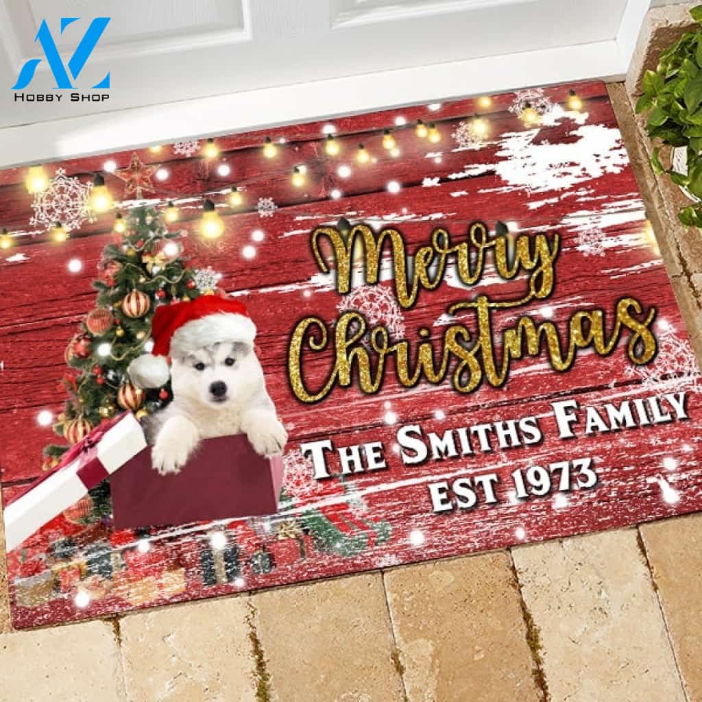 Husky with Merry Christmas M4 Custom Doormat All Over Printed (6228)