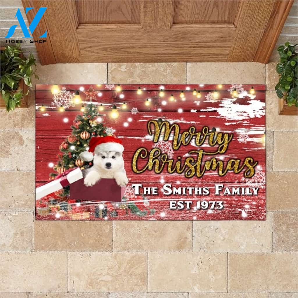 Husky with Merry Christmas M4 Custom Doormat All Over Printed (6228)