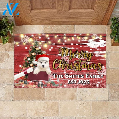 Husky with Merry Christmas M4 Custom Doormat All Over Printed (6228)