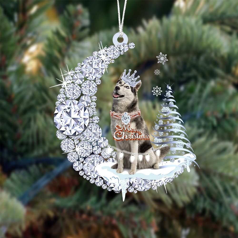 Husky Diamond Moon Merry Christmas Ornament Dog Ornament
