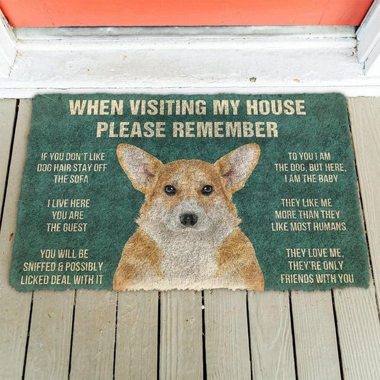 Pembroke Welsh Corgi House Rules Doormat | Colorful | Size 8x27'' 24x36''