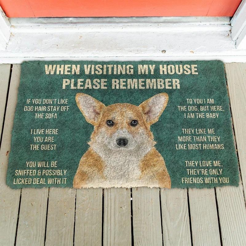 Pembroke Welsh Corgi House Rules Doormat | Colorful | Size 8x27'' 24x36''