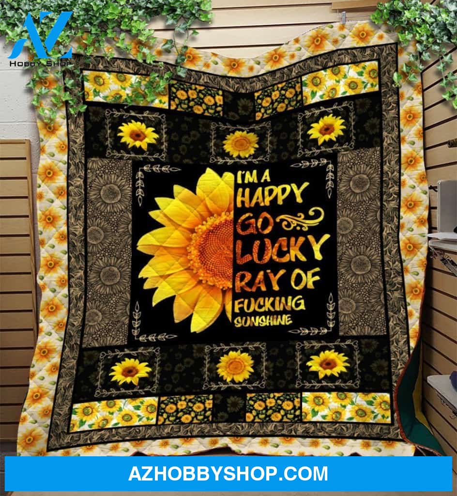 I Am A Happy Go Lucky Ray Of Fcking Sunshine Sunflower Hippie Fleece Blanket