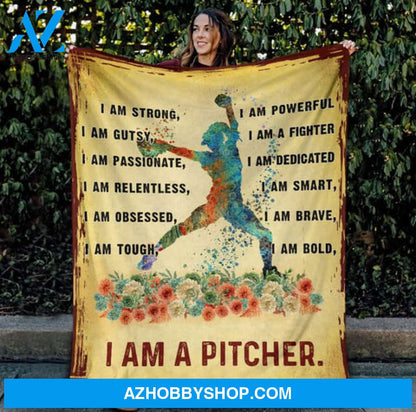 I Am A Pitcher I Am Brave Fleece Blanket Gift For Softball Lovers Gift For Friend Family 