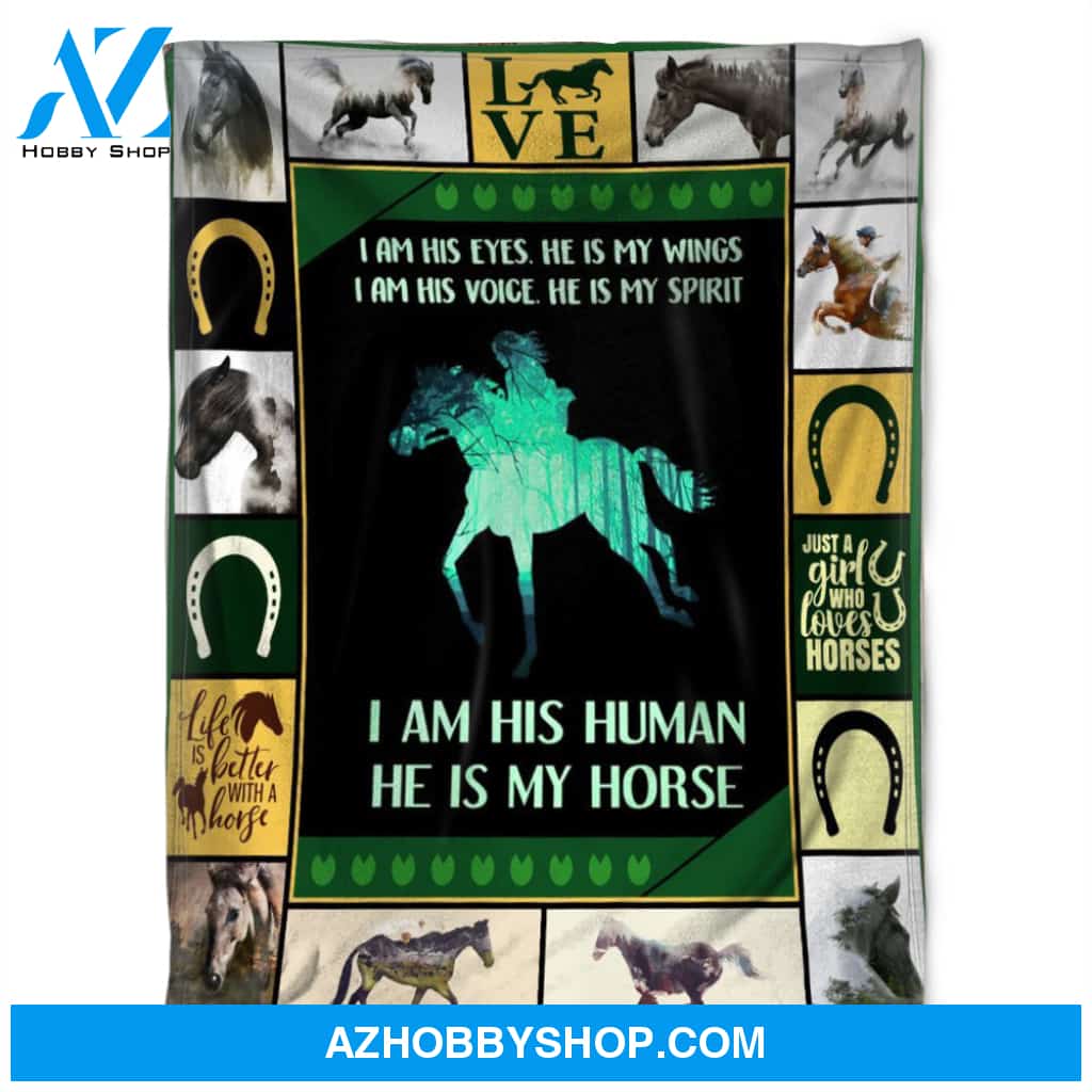I Am His Human He Is My Horse,Fleece Blanket. Gift Home Decor Bedding Couch Sofa Soft And Comfy Cozy