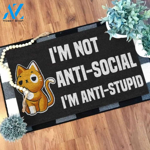 I am not anti-social i am anti-stupid Cat Doormat | Welcome Mat | House Warming Gift