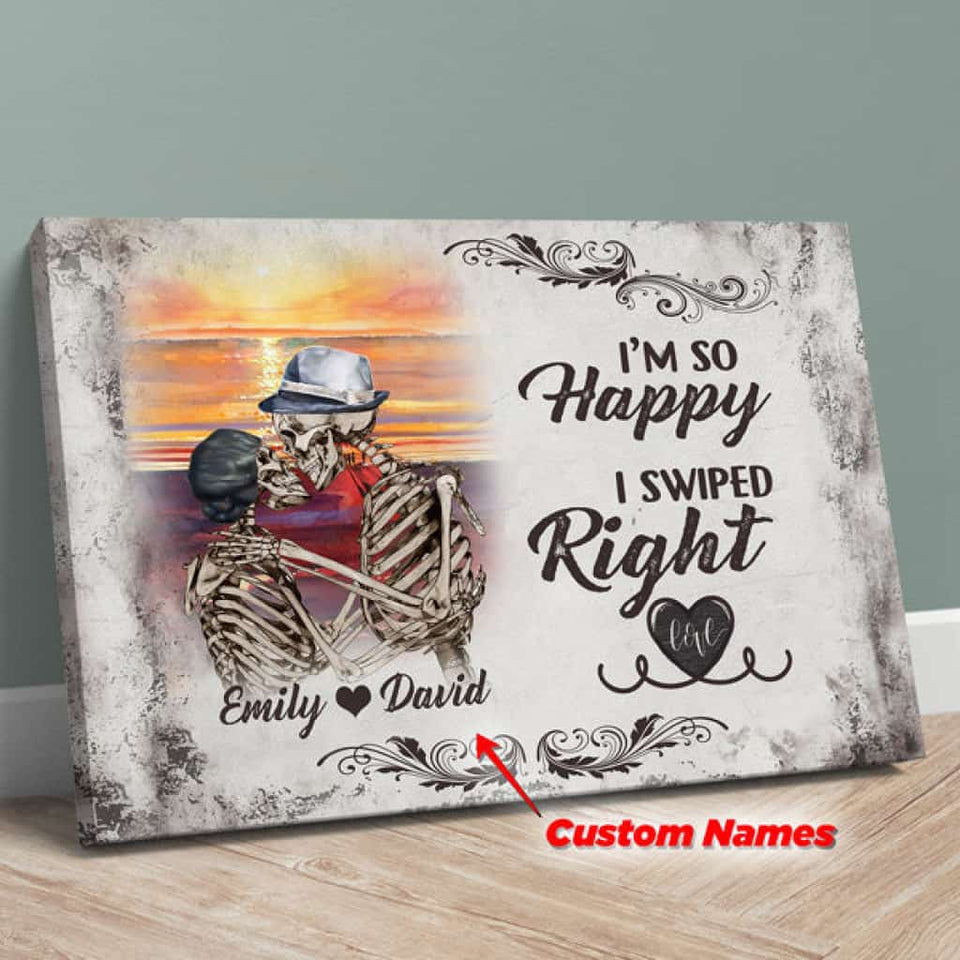 I Am So Happy - Skull Couple Beautiful Moment Kissing Under Sunset Anniversary Wedding Personalized Canvas