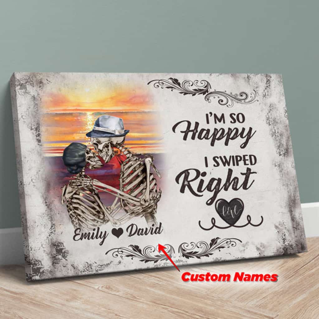 I Am So Happy - Skull Couple Beautiful Moment Kissing Under Sunset Anniversary Wedding Personalized Canvas