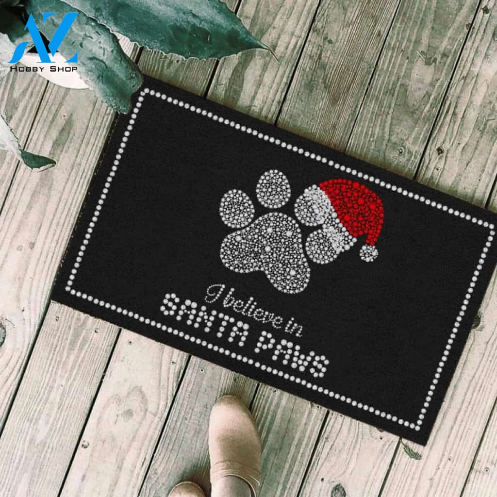 I believe in Santa paws Christmas Doormat | Welcome Mat | House Warming Gift