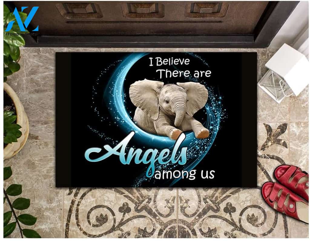 I Believe There Are Angels Among Us Doormat Memorial Gift Welcome Mat Housewarming Gift Home Decor Funny Doormat Gift Idea For Elephant Lovers