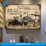 Angus Cows I Can Do All Thing Through Christ Who Strengthens Me Farm Canvas And Poster Wall Art Prints, Farmhouse Decor