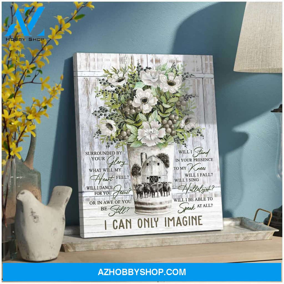 I Can Only Imagine Barn and Cow Canvas Wall Art Decor
