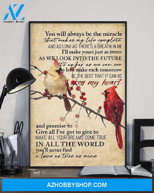 I Cross My Heart Lyrics Canvas | Beautiful Cardinal Birds Canvas Wall Art