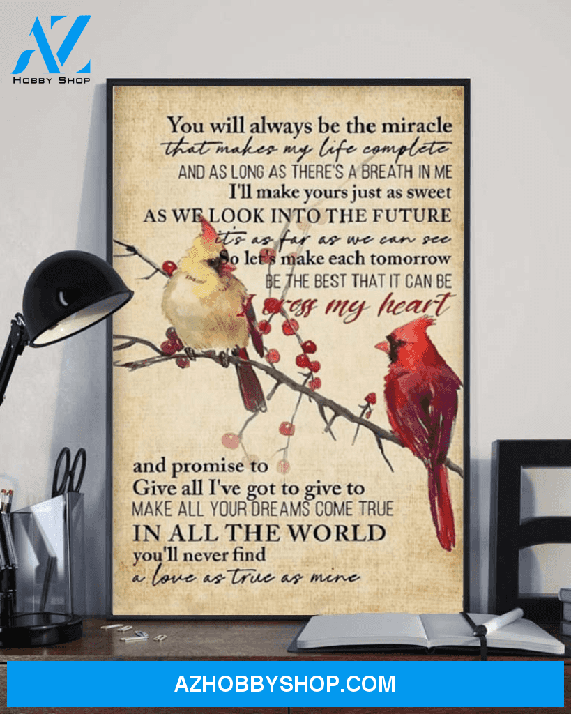 I Cross My Heart Lyrics Canvas | Beautiful Cardinal Birds Canvas Wall Art
